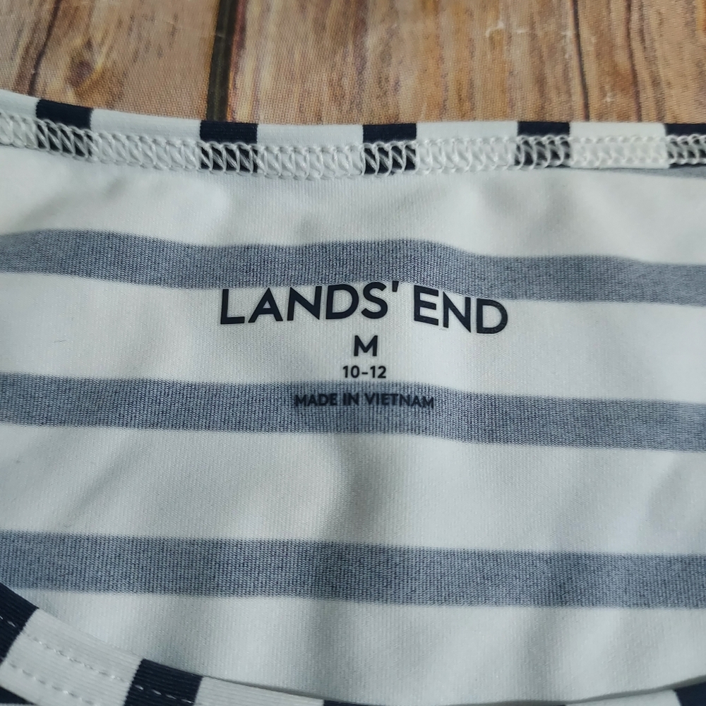 Lands End Navy White Stripe Long Sleeve Rashguard Swim Top M 10-12 - Picture 3 of 8